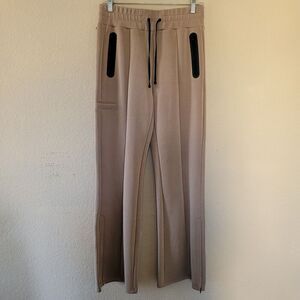 Blanc Noir Womens Travel Twin Yuki Track Flare Pants Sz Small Brown Zip Pockets